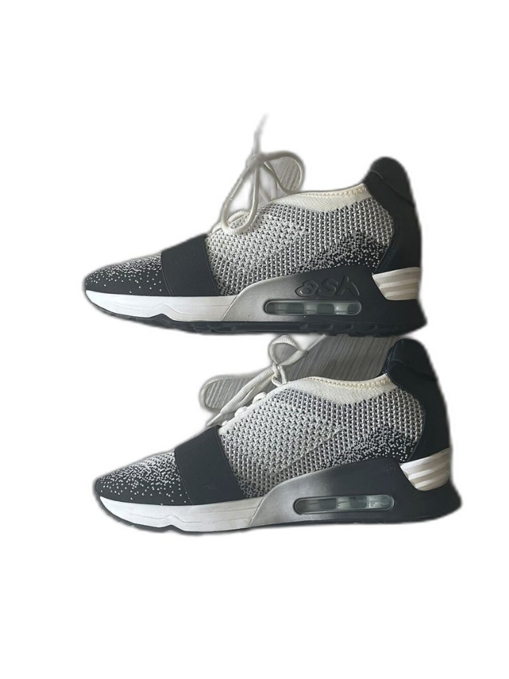 Ash Knit Sock Wedge Sneakers Black White EU 40 US 9